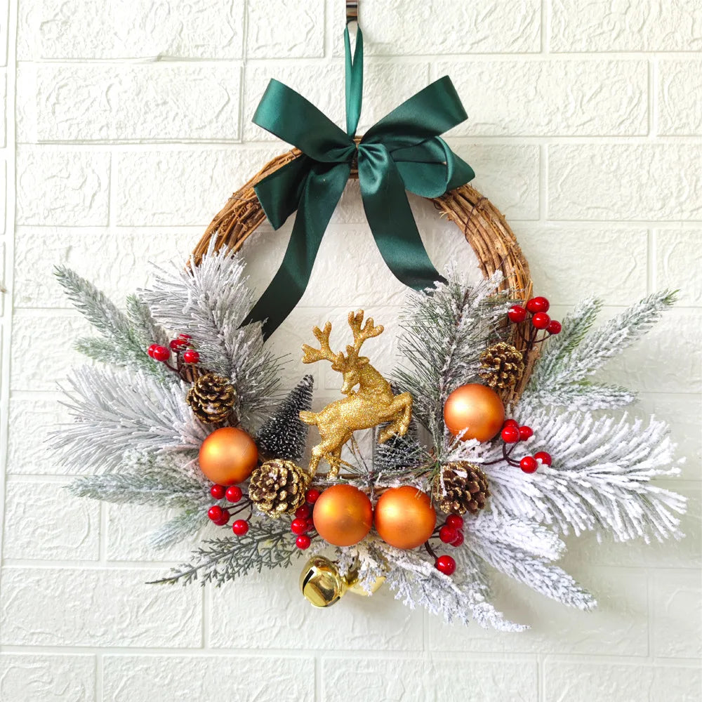 Christmas wreaths pendants Groups of deer pine cones decorate walls hang doors hang Christmas decorations