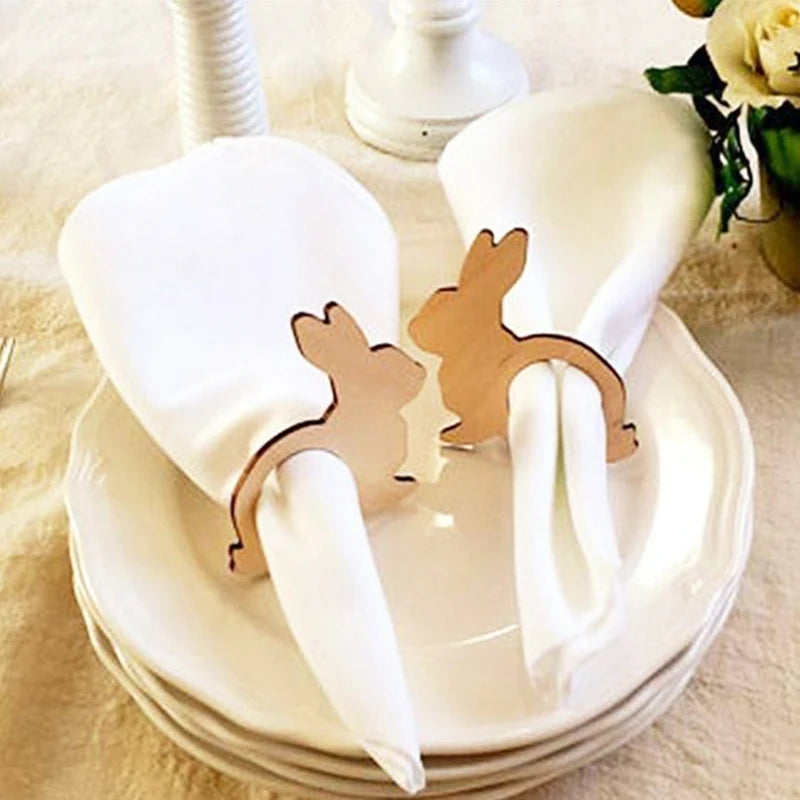 10pcs Wooden Bunny Napkin Ring Easter eggs Rabbit Napkin Ring Holders Decor Dinner for Happy Easter party Home Table Decoration