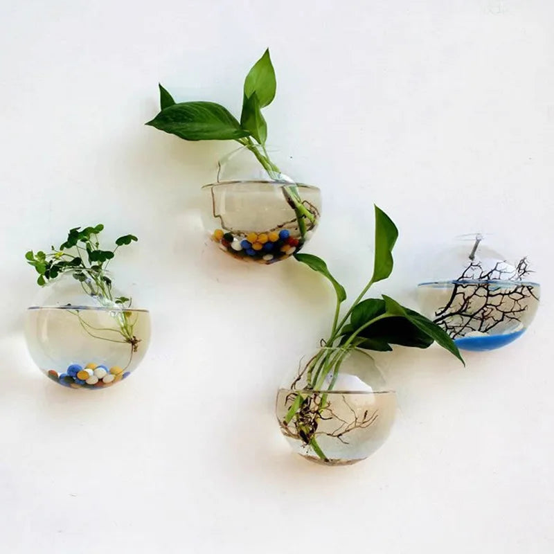 1Pc Wall Hanging Glass Flower Vase Wall Terrarium Wall-mounted Fish Tank Aquarium Container Flower Planter Pots Home Decoration