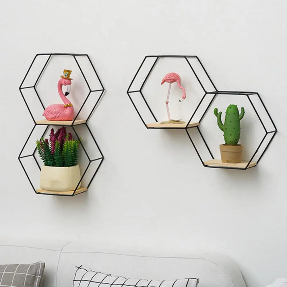 Nordic Hexagonal Iron Stand Small Pot Wall Holder Home Shelf Storage Holder Metal Decorative Photo Wall Rack Decorative Shelves