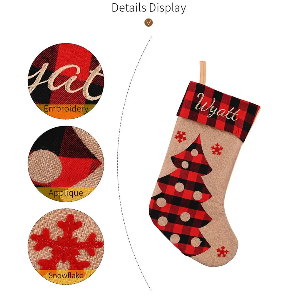 Red Christmas Stockings Sack Xmas Gift Candy Bag Christmas Decorations for Home Navidad 2024 New Year Sock Christmas Tree Decor