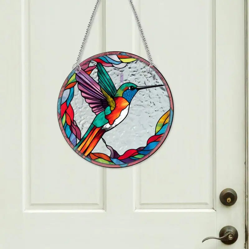 Bird Suncatcher Stained Glass Hummingbird Decorations 8in Round Window Pendant  Suncatcher Hanging Hummingbird Gifts For Mom