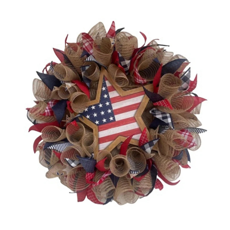 American Wreath,Patriotic Independence Day Wreath,4Th Of July USA Memorial Day Party Supplies,Front Door Wreath