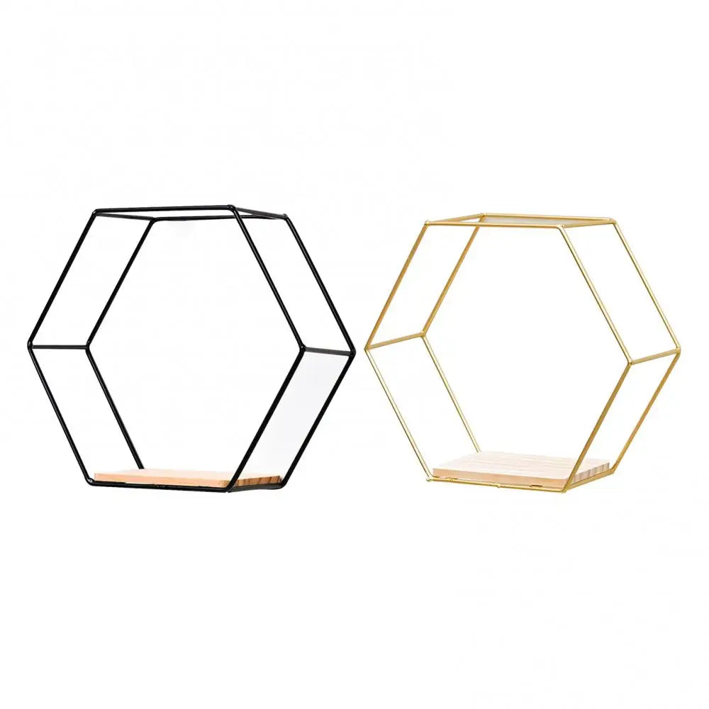 Nordic Hexagonal Iron Stand Small Pot Wall Holder Home Shelf Storage Holder Metal Decorative Photo Wall Rack Decorative Shelves