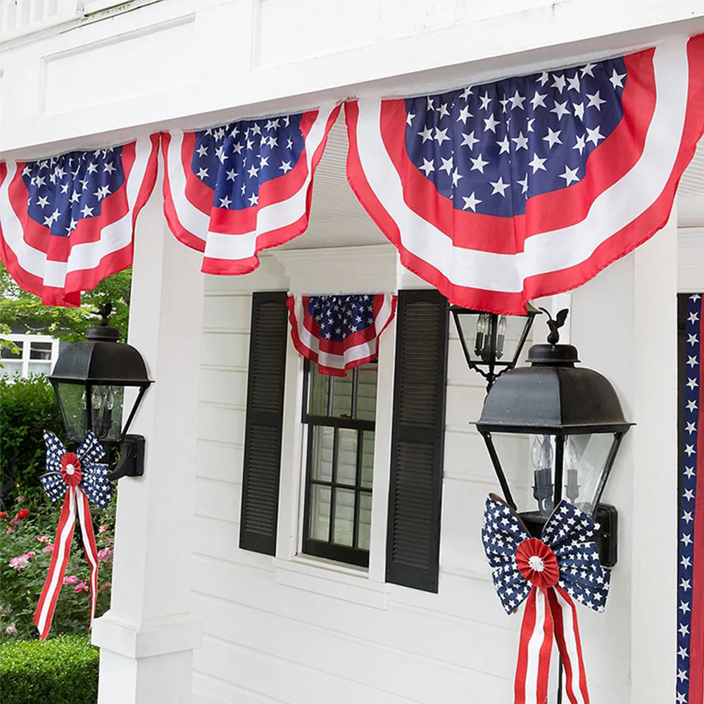 Flagnshow 100% Polyester USA American Independence Day Half Circle fans flag