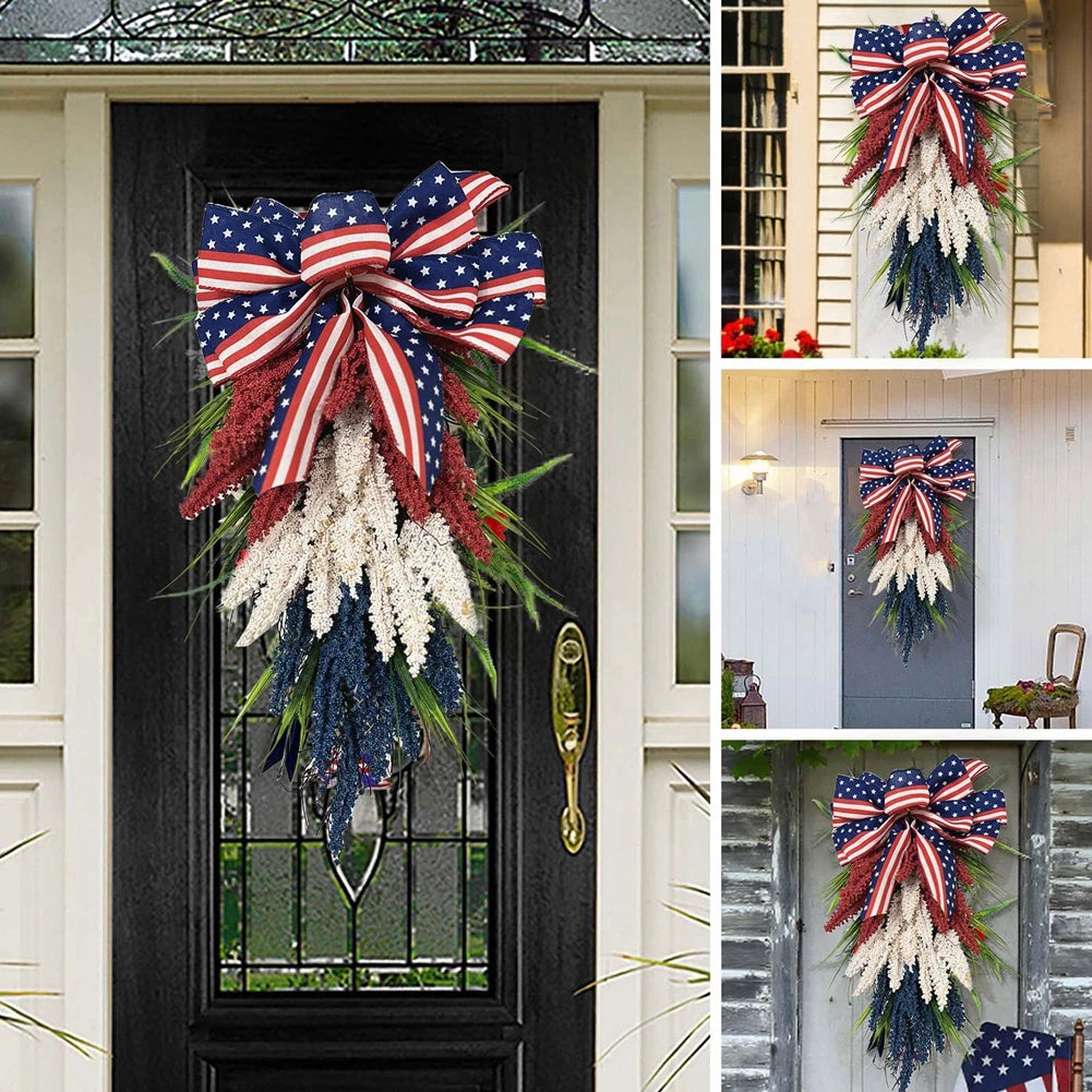 U.S Independence Day Memorial Wreath Pendants American 4th of July Garlands Reusable Ornaments Home Decor for Indoor Outdoor