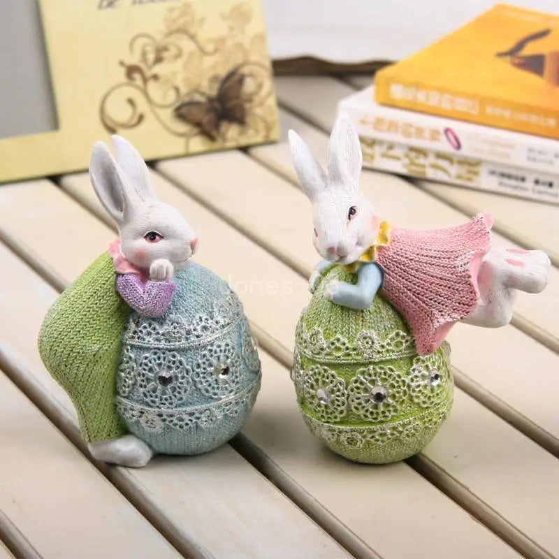 Q6PE Resin Bunny Eggs Ornaments Spring Easter Decoration Statue Figurine Miniature