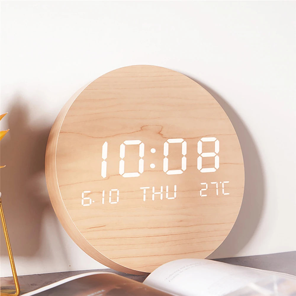 LED Digital Wall Clock Temperature Date Time Multi-function Display Silent Alarm Clock for Bedroom Living Room Hanging Clock