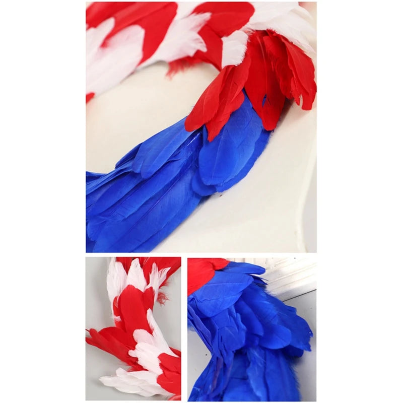 Patriotic Independence Day Feather Wreath Artificial Decoration Fourth Of Julys Wreath For Front Door Home Decor