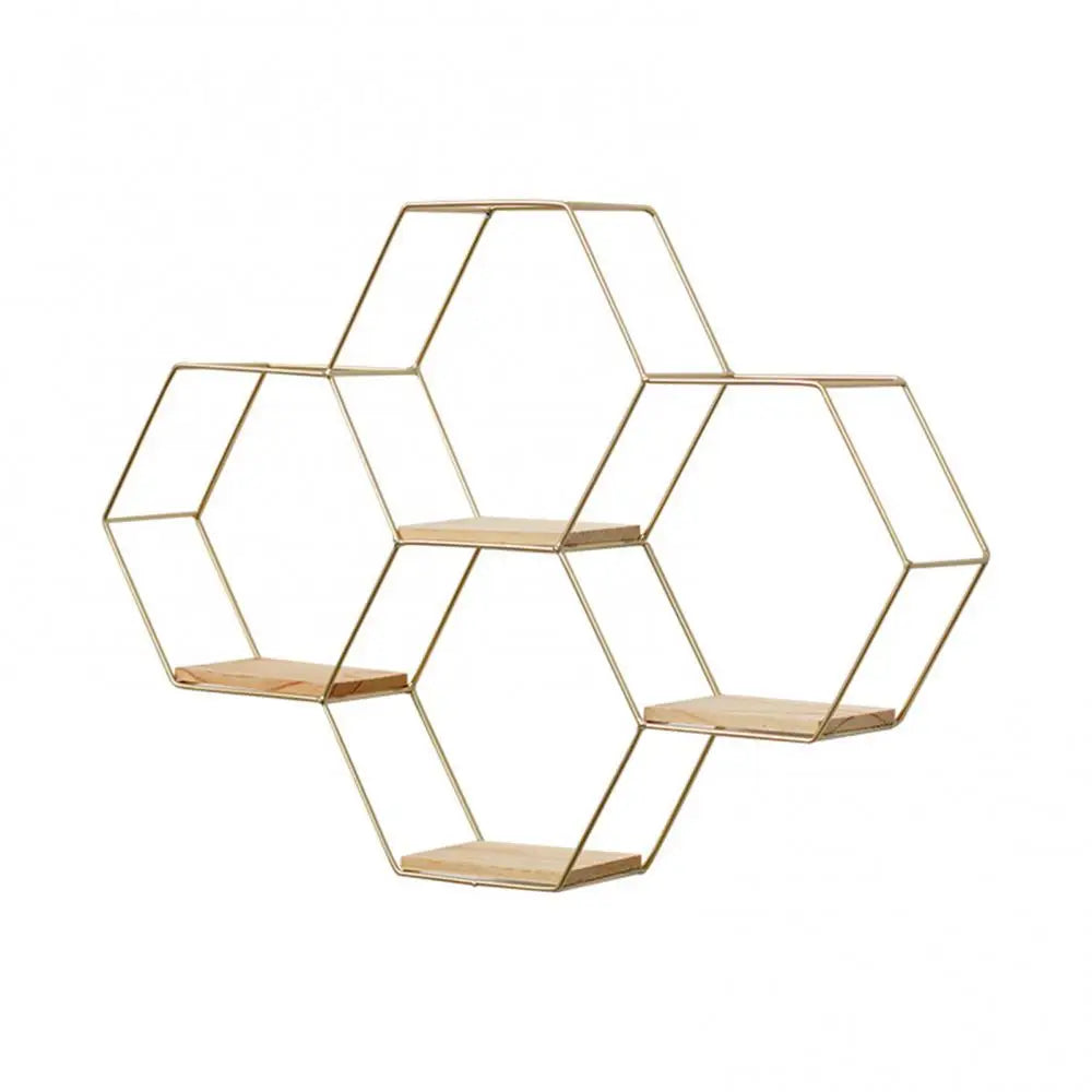 Nordic Hexagonal Iron Stand Small Pot Wall Holder Home Shelf Storage Holder Metal Decorative Photo Wall Rack Decorative Shelves