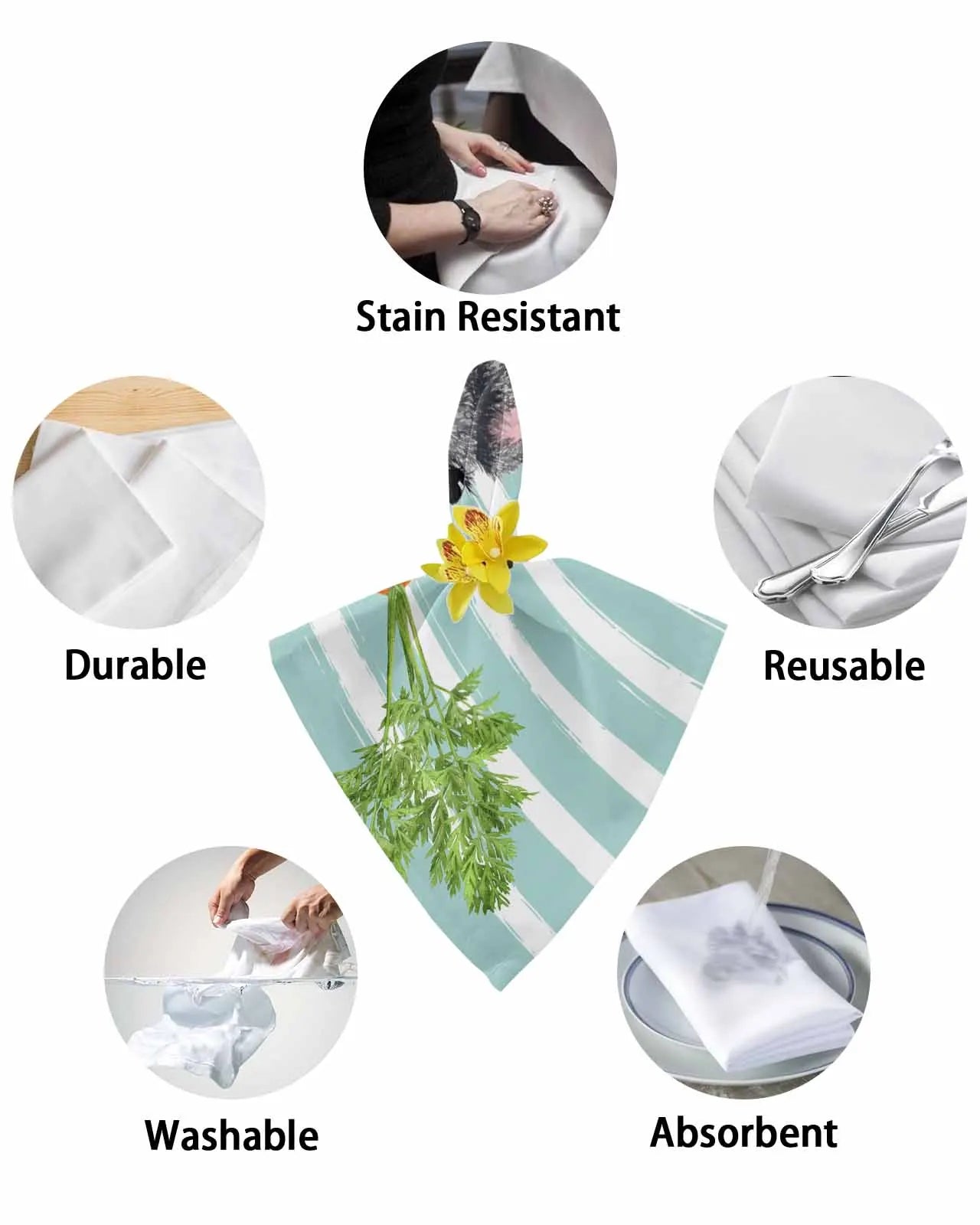 4pcs Easter Bunny Carrot Aqua Stripes Table Napkins Cloth Set Kitchen Dinner Tea Towels Table Mat Wedding Decor Napkins