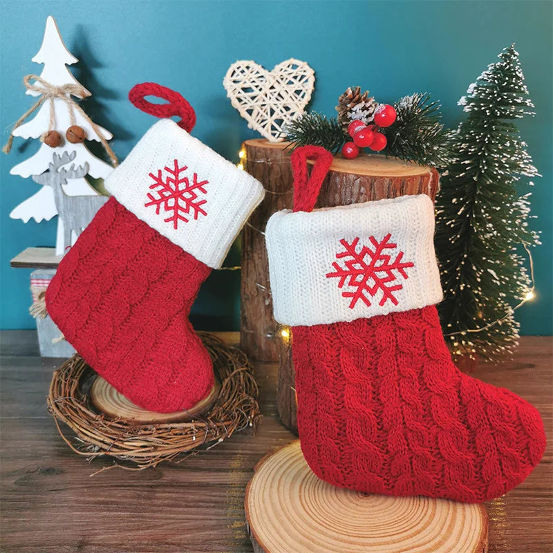 Letters Christmas Stocking New Knitting Christmas Tree Pendant Decorations For Home Xmas Gift Snowflake Alphabet Christmas Socks