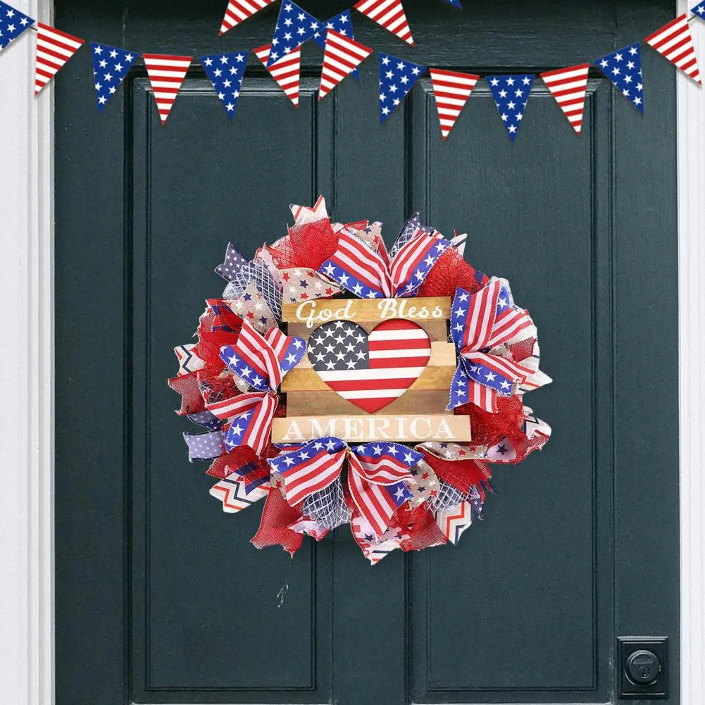 Patriotic Wreath Patriotic Independence Day Wreath Decorations Blue White Star Striped Pattern Bowknot Door Wreath 4th for Front