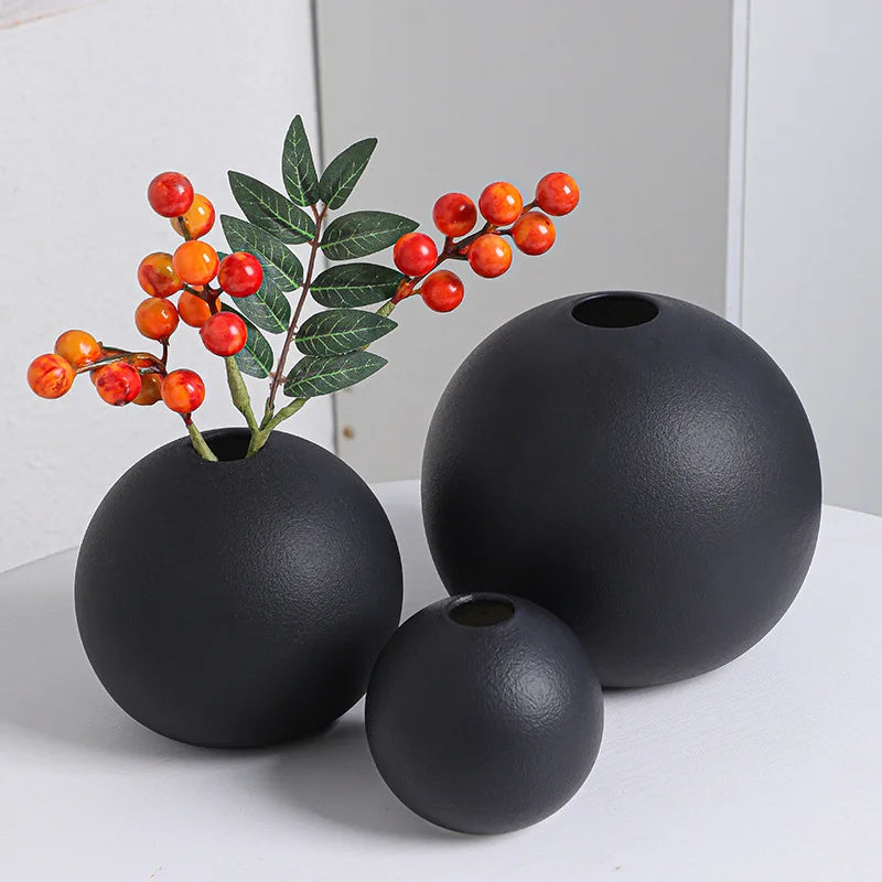 Ceramic Vase Black White Round Ball Flower Arranger Table Top Hydroponic Container Living Room Office Bookcase Flower Vase New