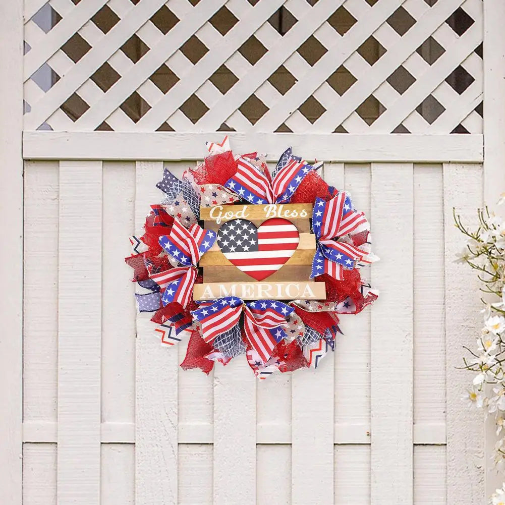 Patriotic Wreath Patriotic Independence Day Wreath Decorations Blue White Star Striped Pattern Bowknot Door Wreath 4th for Front