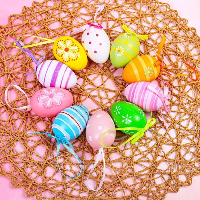 12/24pcs Easter Eggs Happy Easter Party Decorations Bunny Painted Eggs DIY Craft Kids Gift Home Decor Easter Hanging Ornaments