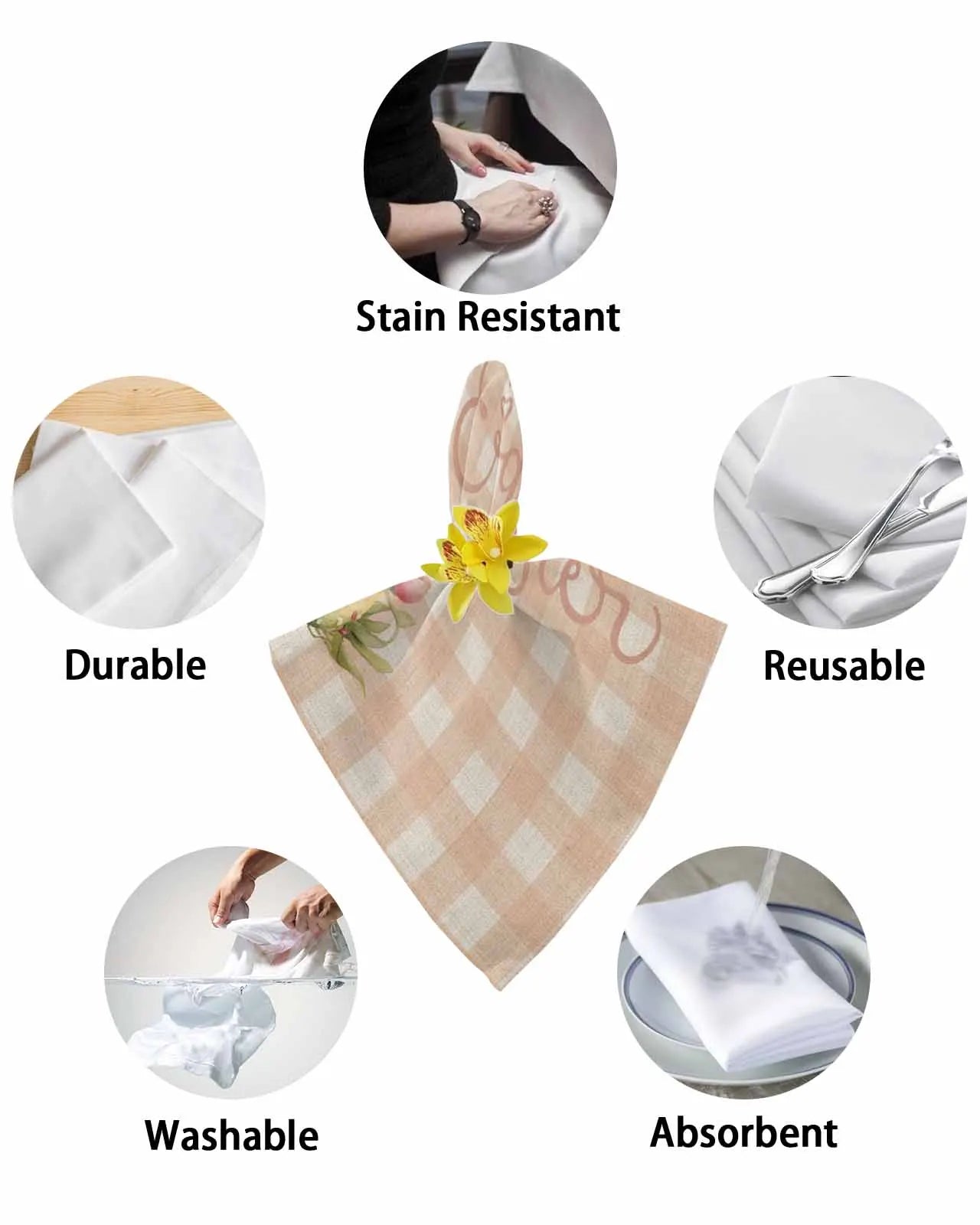 4pcs Easter Eggs Bunny Flower Plaid Table Napkins Cloth Set Kitchen Dinner Tea Towels Table Mat Wedding Decor Napkins