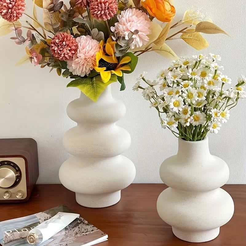 1/2Pcs Ceramic Vase,Off Round Modern Dried Flower Vase,Pampas Flower Boho Home Decor Vase For Centerpiece Wedding Dinner Table