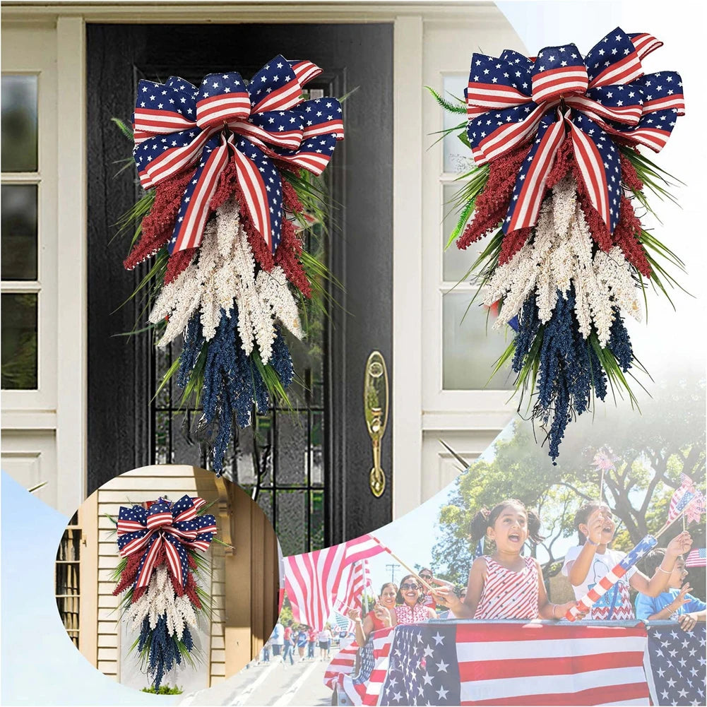 U.S Independence Day Memorial Wreath Pendants American 4th of July Garlands Reusable Ornaments Home Decor for Indoor Outdoor