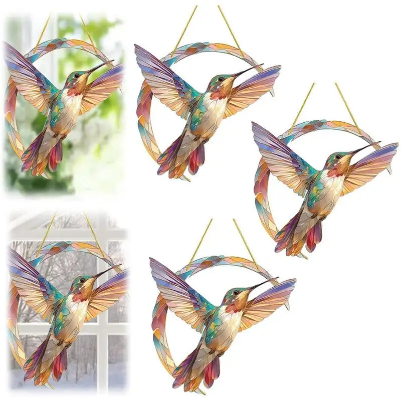 Hummingbird Animal Stained Glass Door Hanger Window Hanging Pendant Suncatcher for Home Decoration Garden Living Room Ornament