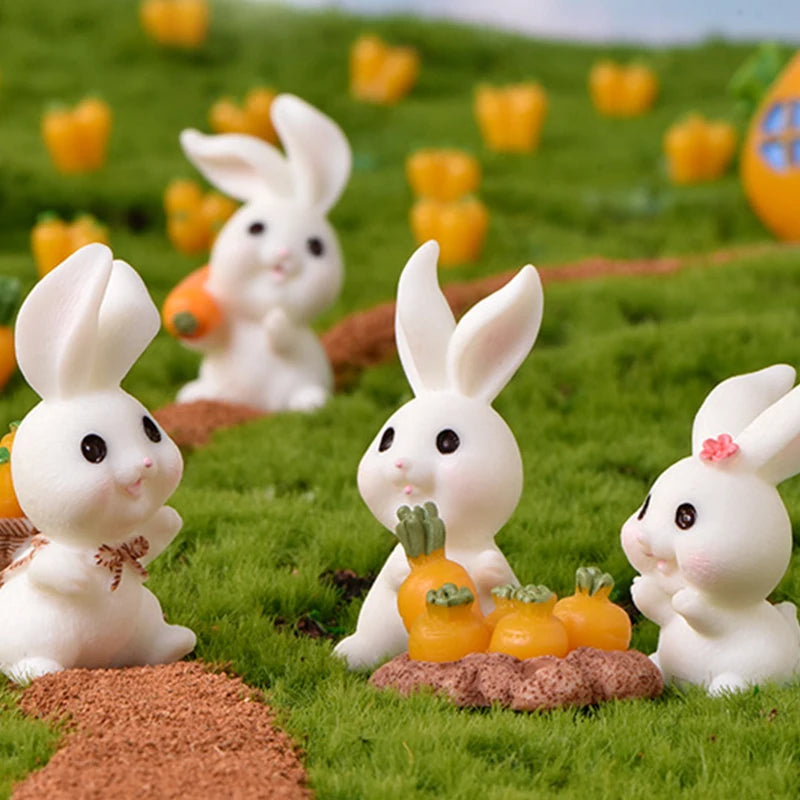 Cute Resin Bunny Ornament Home Miniature Landscape Decoration Mini Bunny Miniature Figurines Home Easter Decoration