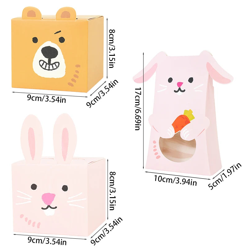 Easter Bunny Candy Bag Cute Rabbit Lollipop Cards Chocolate Biscuit Gifts Packaging Boxes For Happy Easter Birthday Party Decor