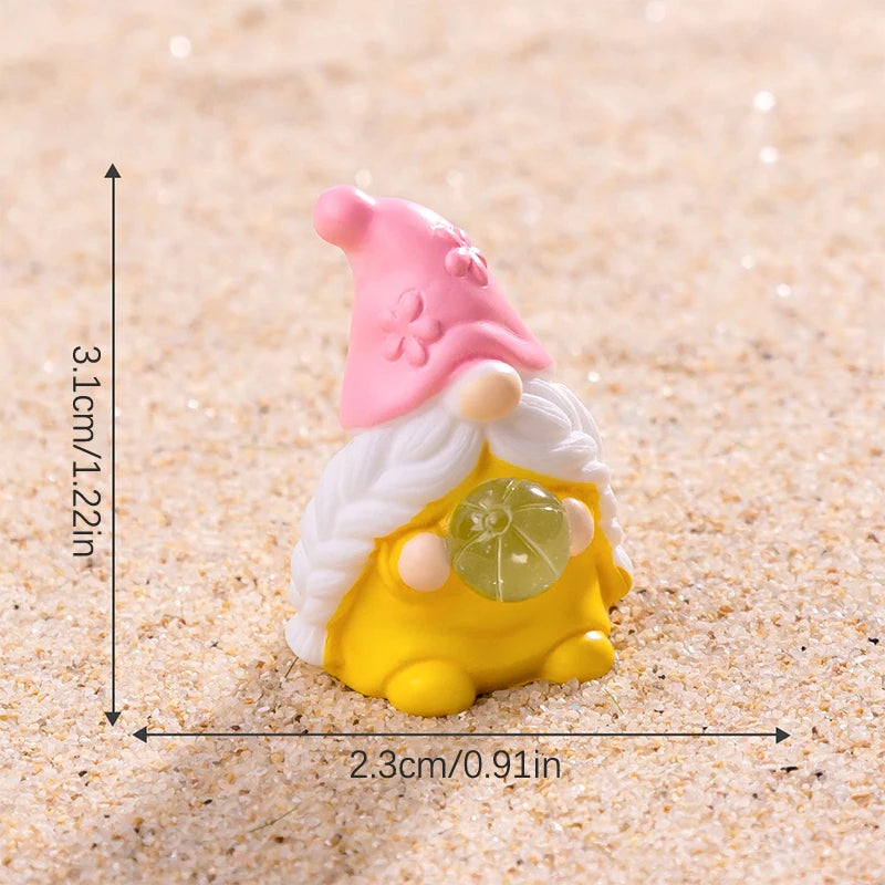 1PC Mini Summer Easter Dwarves Figurine Gnome Doll Micro Landscape Dollhouse Model Car Interior Ornament Home Desktop Decoration