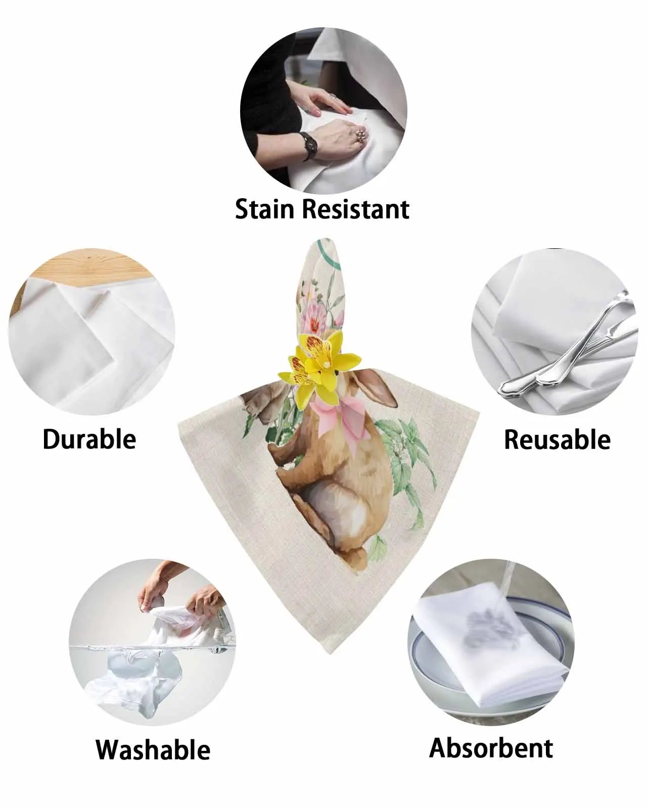 4pcs Easter Bunny Flowers Table Napkins Cloth Set Kitchen Dinner Tea Towels Table Mat Wedding Decor Napkins