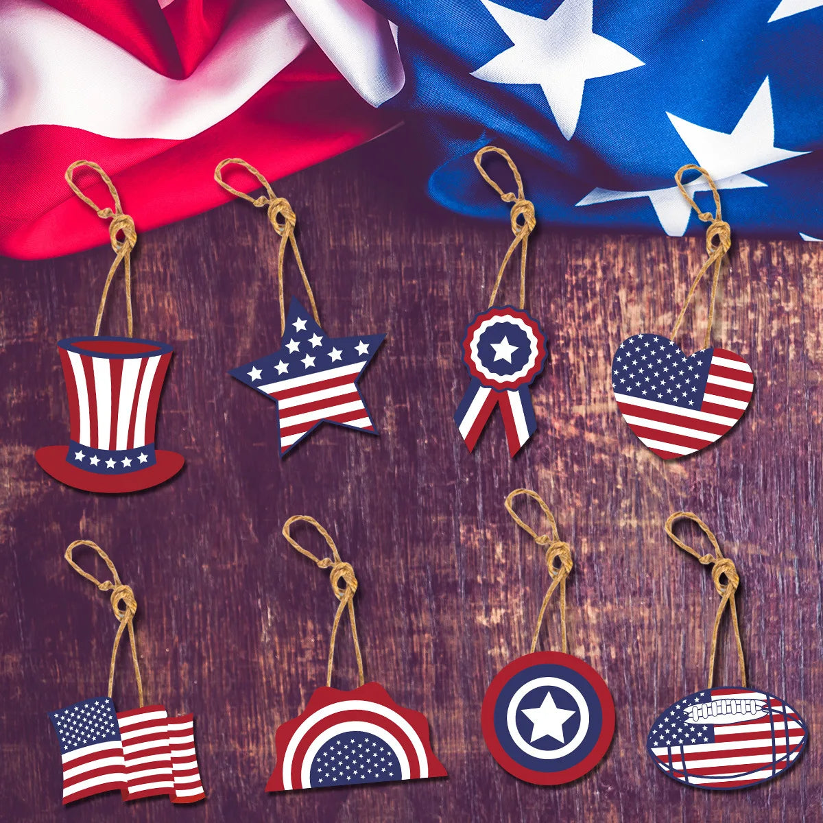 American Independence Day Gift Decoration Hanging, Plaque Medallion Flag Hanging Decoration, Happy 4th of July Pendant,8pcs