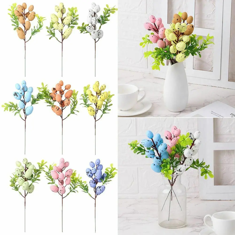 Artificial Easter Flower 3pcs Foam Easter Egg Flower Decor Spring Floral Stems Speckled Easter Egg Twig Branches for Easter 2024