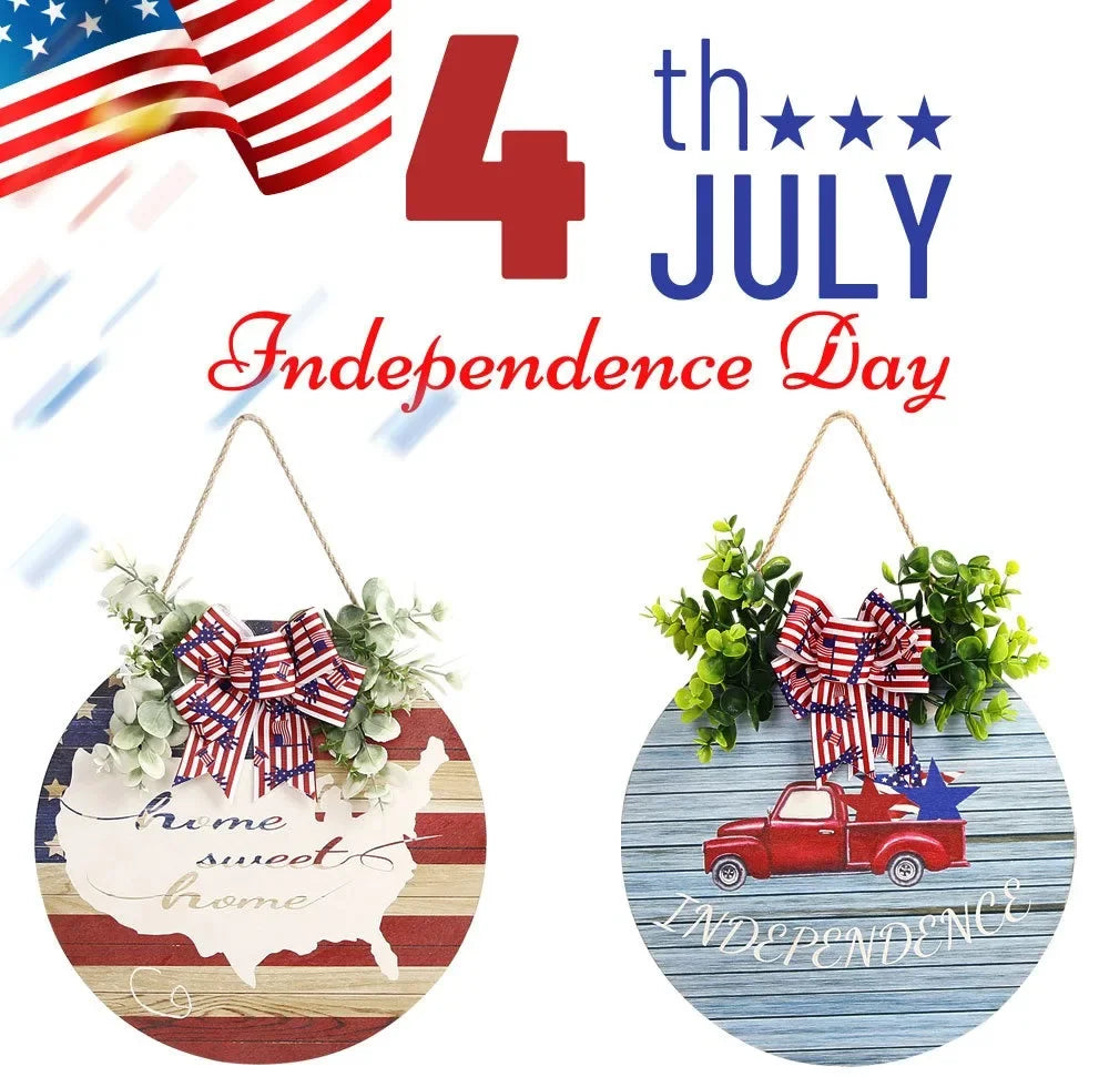 American Independence Day Circular Wooden Hanging Pendants Happy USA Nation Day 4th of July Party Decorations for Home 2024