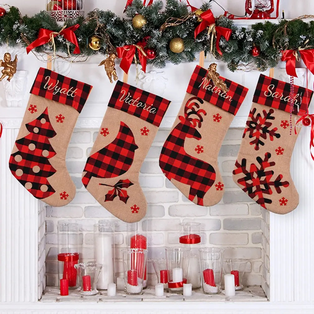 Red Christmas Stockings Sack Xmas Gift Candy Bag Christmas Decorations for Home Navidad 2024 New Year Sock Christmas Tree Decor