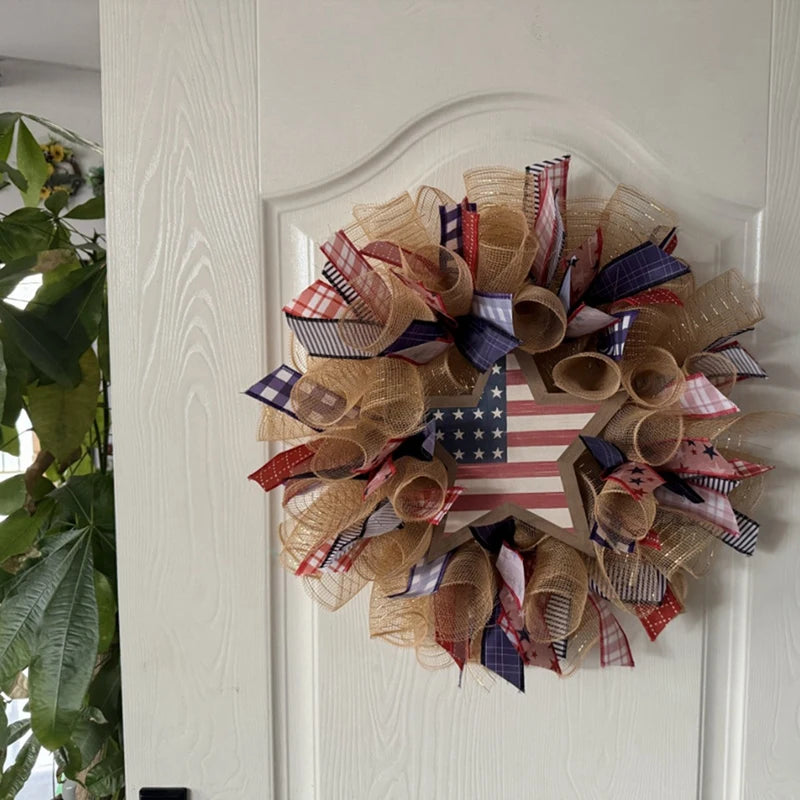 American Wreath,Patriotic Independence Day Wreath,4Th Of July USA Memorial Day Party Supplies,Front Door Wreath