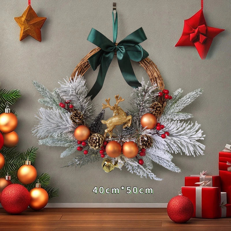 Christmas wreaths pendants Groups of deer pine cones decorate walls hang doors hang Christmas decorations