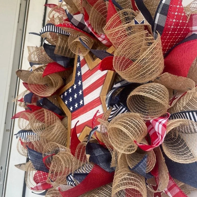 American Wreath,Patriotic Independence Day Wreath,4Th Of July USA Memorial Day Party Supplies,Front Door Wreath