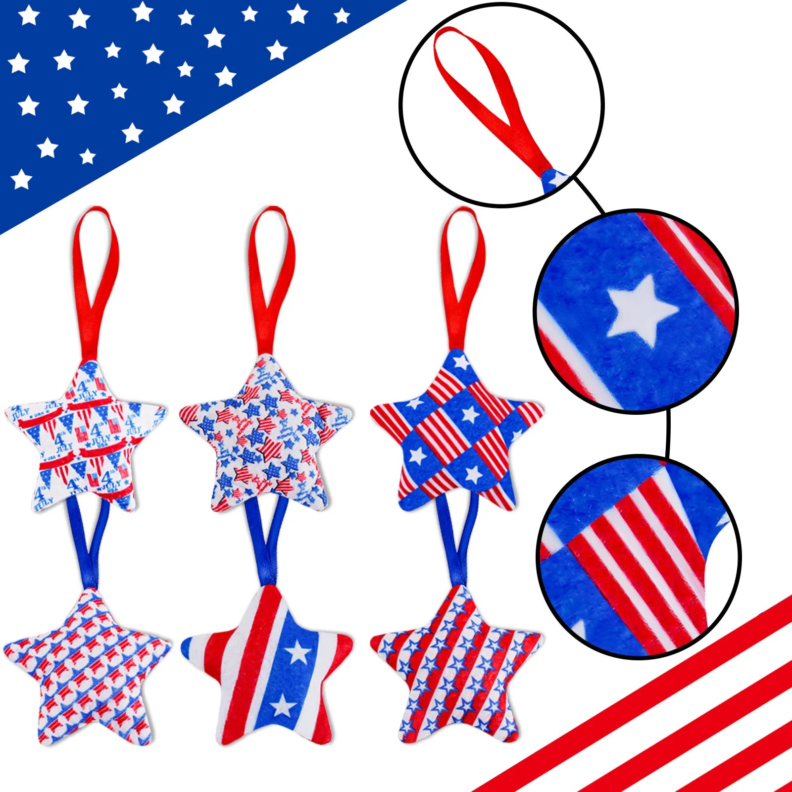 6cm American Independence Day DIY Star Hanging Pendant  Decoration Crafts Kids Gifts For Party USA July 4th American Star  Decor