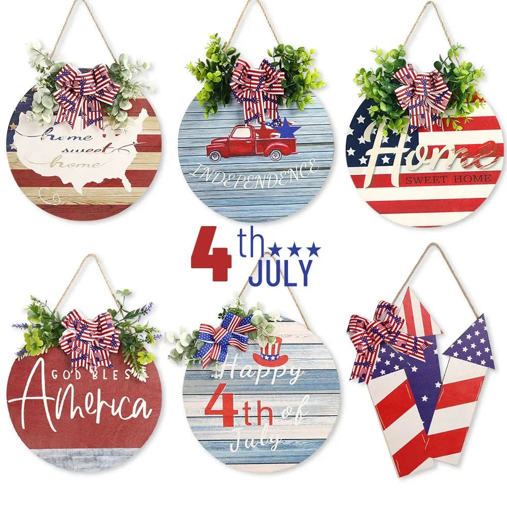 American Independence Day Circular Wooden Hanging Pendants Happy USA Nation Day 4th of July Party Decorations for Home 2024