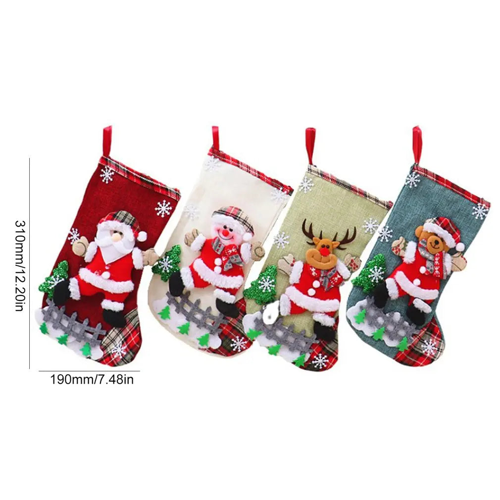 Cute Christmas Stocking Christmas Tree Decor Candy Gift Bag Snowman Santa Claus Elk Bear Print Home Navidad Socks Christmas Gift