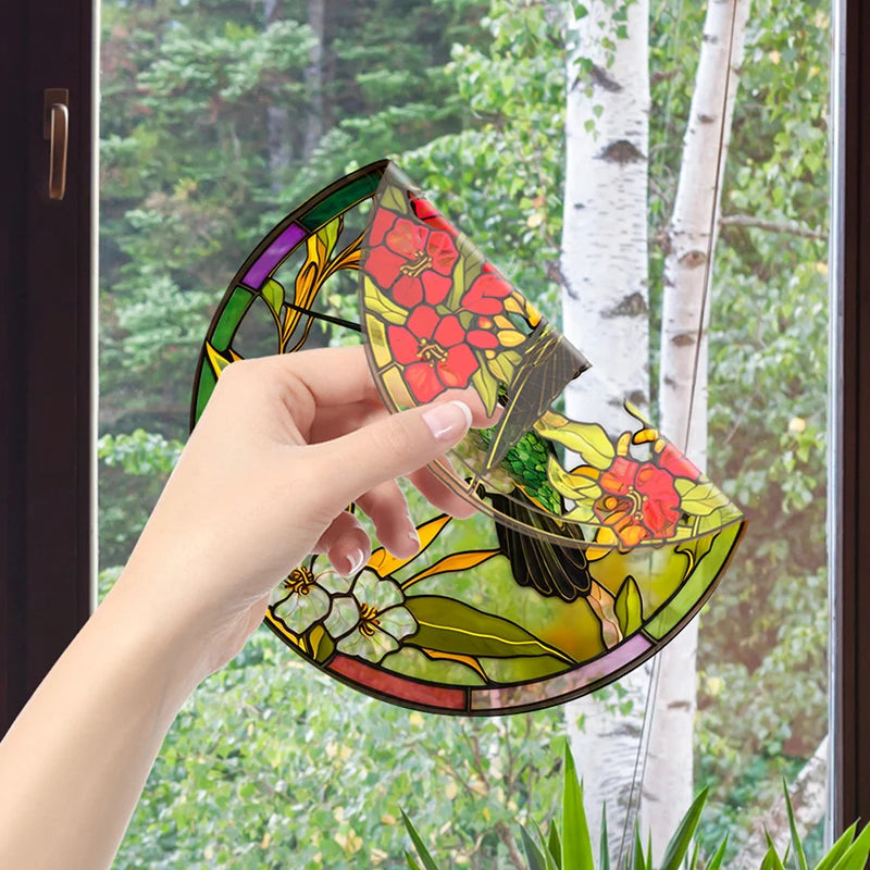 Retro Removable Colored Pvc Static Glass Stickers Stained Hummingbird Butterfly Flower Window Film Anti-collision Decoration