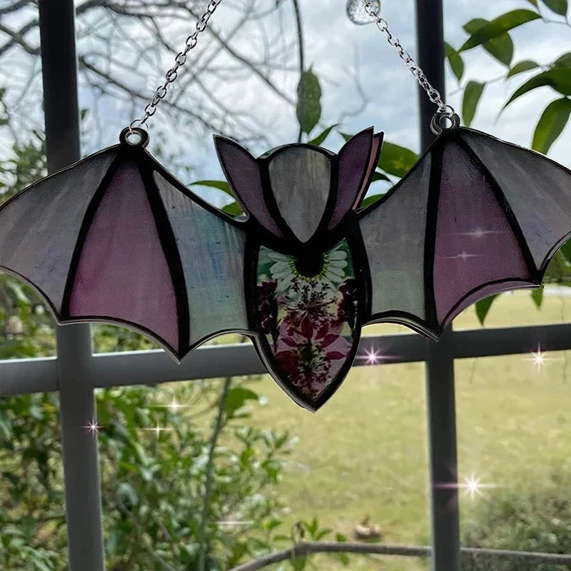 Bat Stained Glass Suncatcher Window Hanging Decoration Acrylic Wall Art Suncatcher Bat Home Party Halloween Festival Decoration