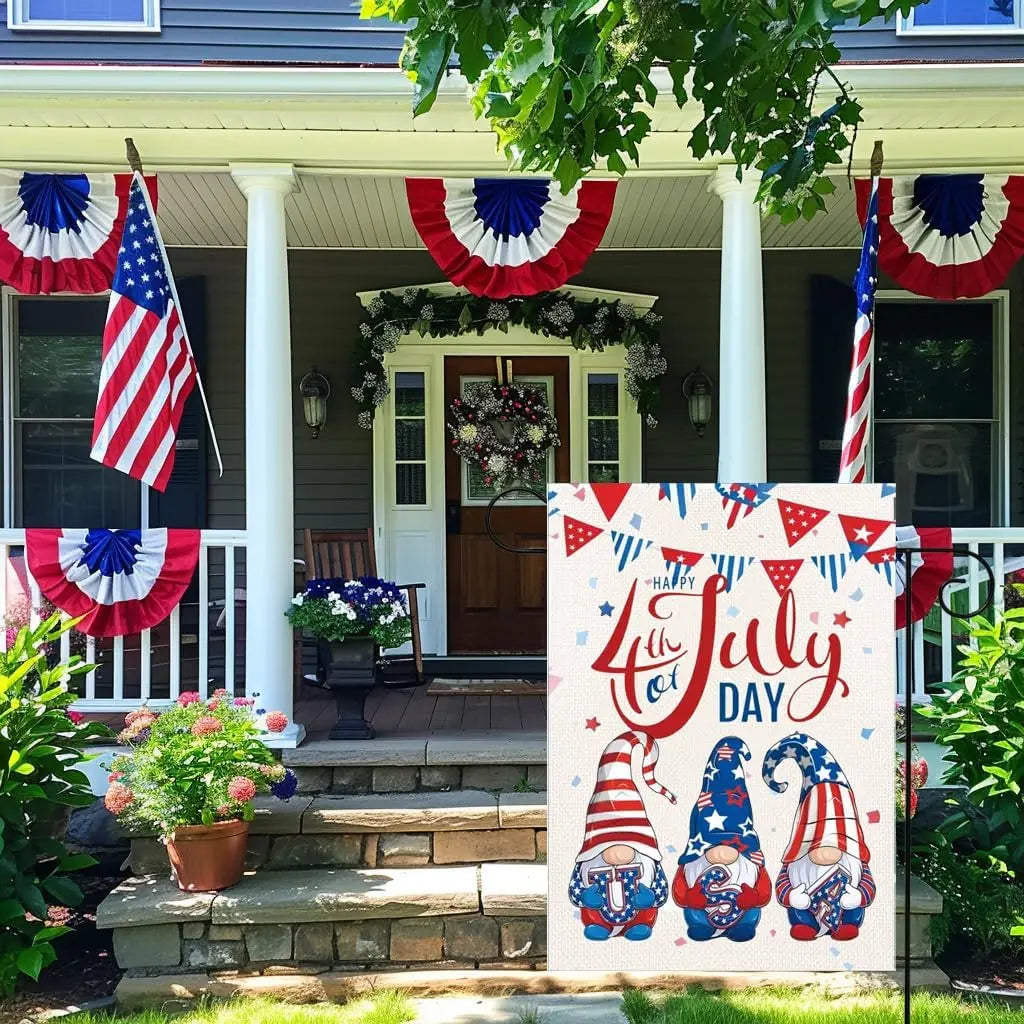 ERT 4th of July Gnome Welcome Patriotic Garden Flag 12x18 Inch Double Sided American USA Flag Memorial Day Independence Day Yard