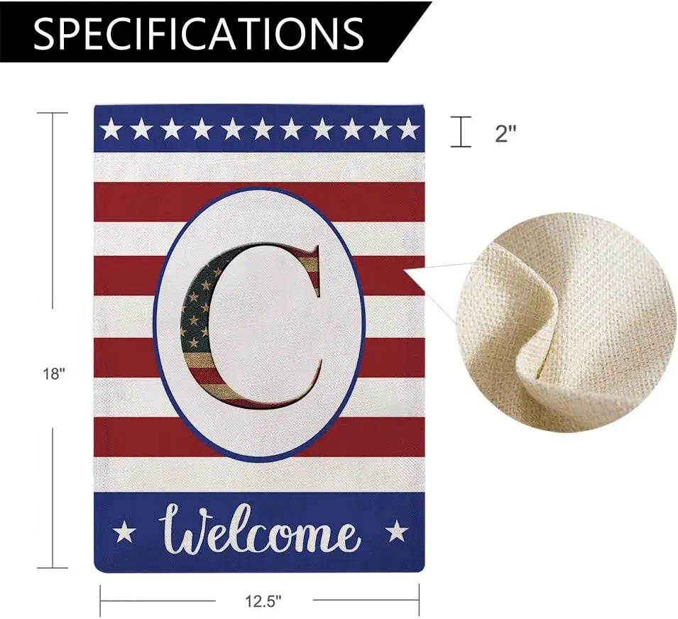 Patriotic Decorative Flag Initial Letter Garden Flags with Monogram C Double Sided American Independence Day Flag Welcome Burlap