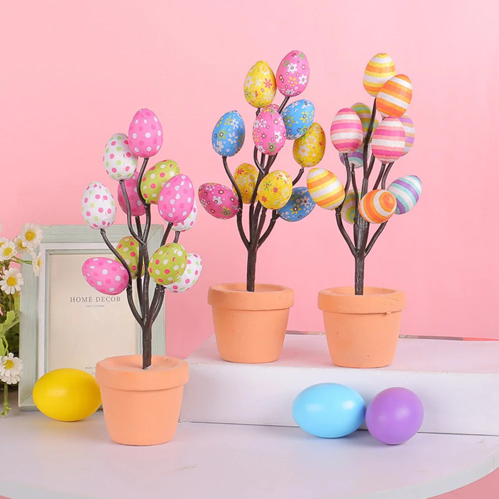 1Pc Cute Easter Egg Bonsai Colorful Simulated Easter Egg Potted Plant High-quality DIY Foam Bunny Eggs for Home Party Decoration