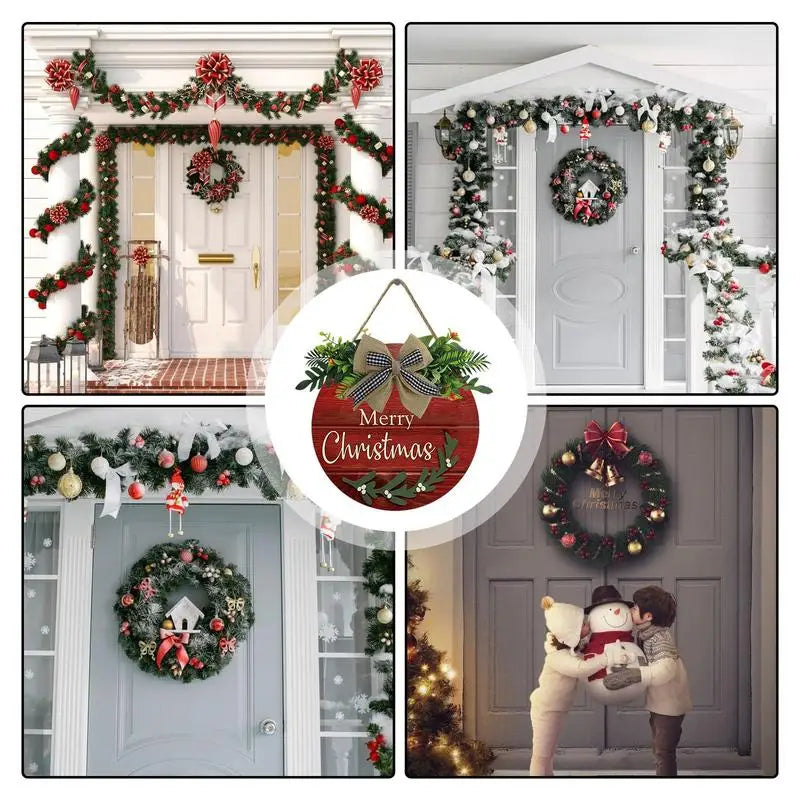 Merry Christmas Hang Sign Wooden Christmas Wreath Door Hanger Christmas New Year Indoor Outdoor Home Decoration