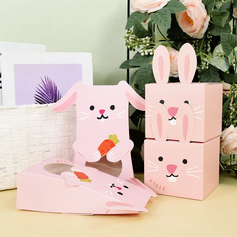 Easter Bunny Candy Bag Cute Rabbit Lollipop Cards Chocolate Biscuit Gifts Packaging Boxes For Happy Easter Birthday Party Decor