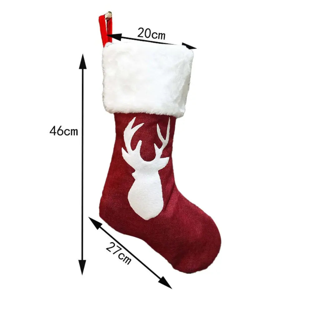 2024 Christmas Stockings Socks Gifts Candy Bag Elk Xmas Tree Deer Printing Pocket Hanging Ornament with Blessing Card Home Decor