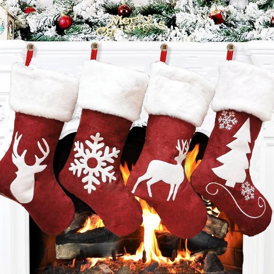 Christmas Stockings Socks Gifts Candy Bag Elk Xmas Tree Deer Printing Pocket Hanging Ornament New Year 2021 Christma Decorations