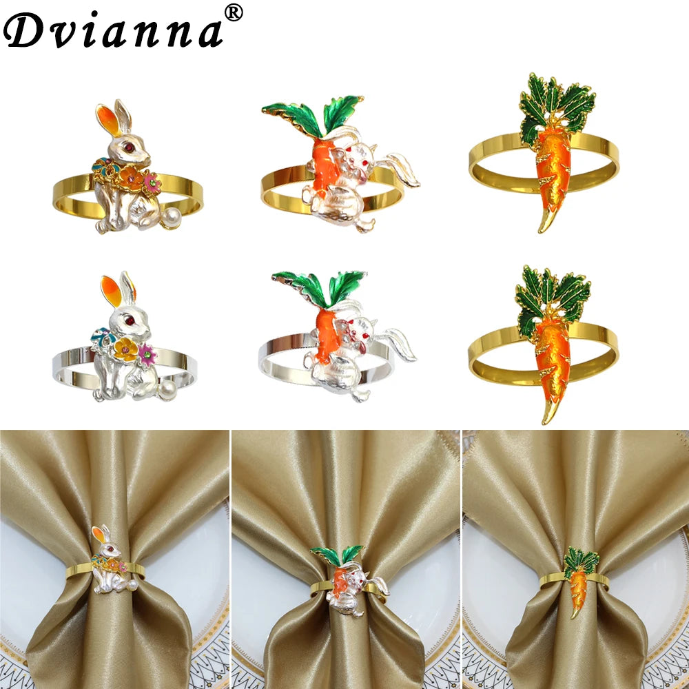 8Pcs Bunny Napkin Rings Thanksgiving Halloween Christmas Holiday Easter Theme Carrot Napkin Holders Dining Table Decor HWH42