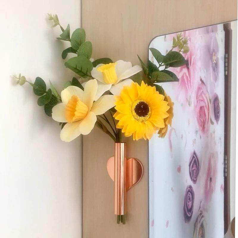 Wall Mount Flower Vase Tube Wall Hanging Metal Plants Holder Rack Flowerpot Home Arrangement Living Room Wall Mirror Vase Decor