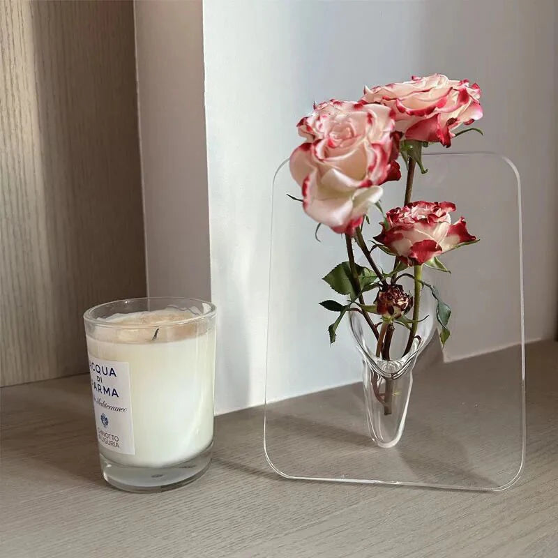 Acrylic Photo Frame Vase Modern Art Floral Flower Vase Desktop Plant Holder For Office Home Decor Gift Wedding Table Centerpiece